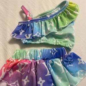 L V inspired infant 2 piece swim suit